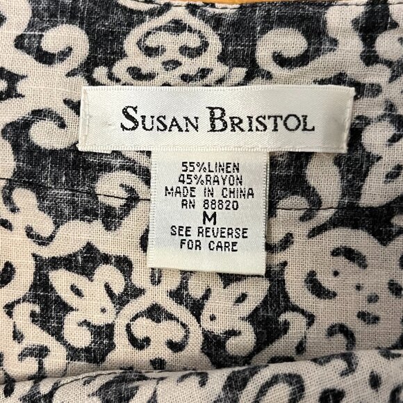 Susan Bristol Linen Blend Embroidered Sleeveless Blouse, Size Medium - Picture 8 of 11
